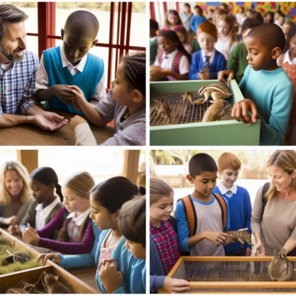 Iskolás csoport állatgondozási foglalkozáson, természetközeli oktatási program keretében.